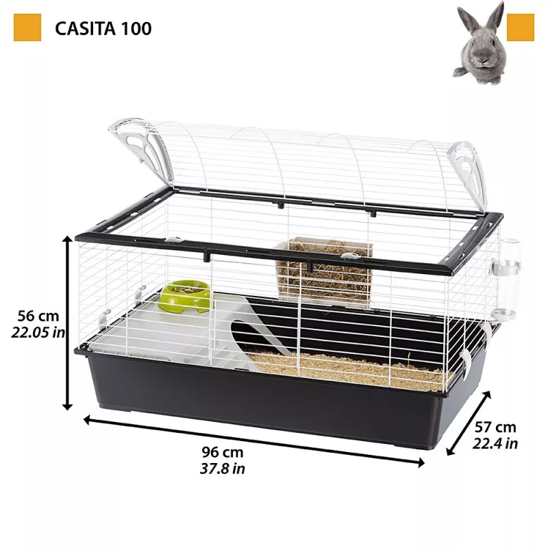 Käfig FERPLAST Casita 100 für Kaninchen und Meerschweinchen, Metall/Kunststoff, 960×570×560 mm, Taupe/Weiß