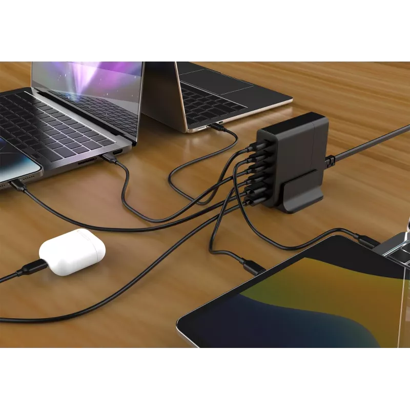 GEMBIRD Ladegerät für Mobilgeräte TA-UC-2A4C-PD75-01-BK — 75 W, 4× USB-C + 2× USB-A, PD & QC3.0, 6 Geräte gleichzeitig, 1,5 m Kabel, schwarz