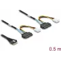 DELOCK PCIe 4.0 schlank SAS-Kabel SFF-8654 8i auf 2× U.2 SFF-8639-Buchsen mit Stromanschluss 0,5 m