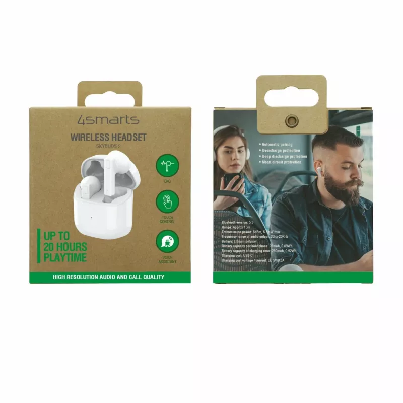 4smarts TWS Bluetooth Kopfhörer SkyBuds 2 ENC Weiß - Kopfhörer - 20 KHz