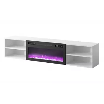 TV-Schrank cama meble POLO 180x33x39 cm mit elektrischem Kamin 1400–1600 W, Laminat, weiß/schwarz