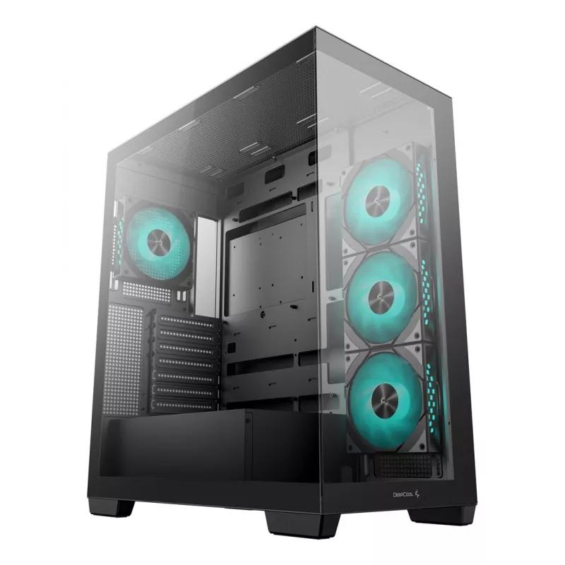 PC-Gehäuse DeepCool CG580 4F Midi Tower — ATX/ITX/MicroATX, gehärtetes Glas, 3×120mm+1×120mm Lüfter, 2×3,5 Zoll & 2×2,5 Zoll, USB-A×2 USB-C×1, schwarz