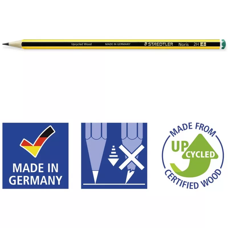 Holzbleistift Staedtler Noris 120 2H — Härtegrad 2H, Minen-Ø 2 mm, Einzelstück, schwarz/gelb