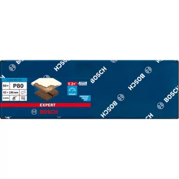 Schleifblätter Bosch 93x186 mm K80, 50 Stück, 8-Loch, für Holz und Lack (Expert)