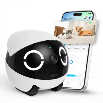 Roboter-Haustiermonitor Enabot Rola Mini — WLAN, 5000-mAh-Akku, 3 MP, 137° Sichtfeld, Weiß/Schwarz