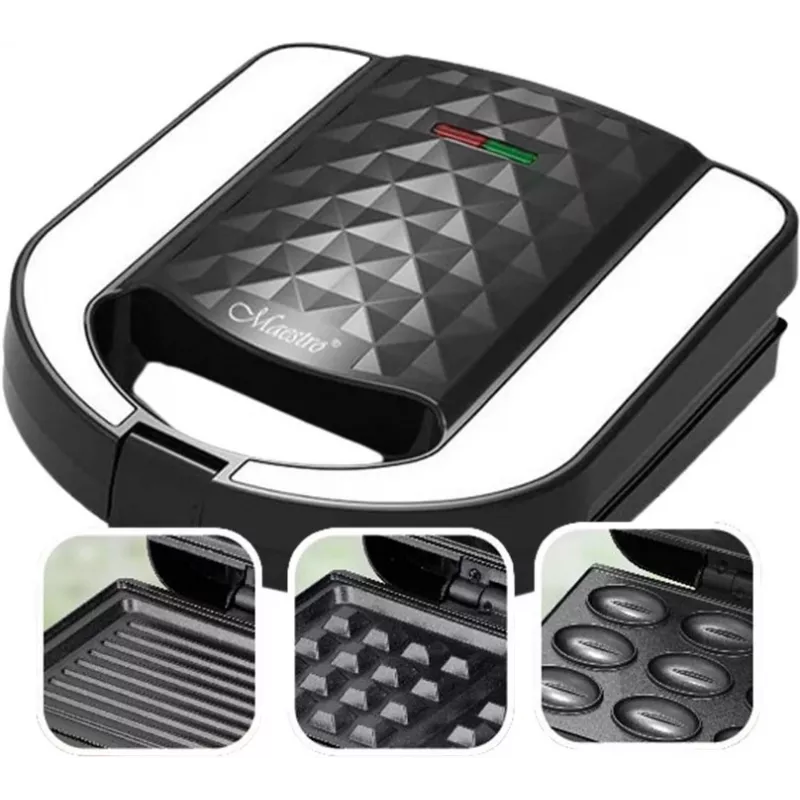Toaster Sandwich Maker Maestro MR-709 3in1 750W – Sandwichpresse, Grill- & Waffelplatten, weiß