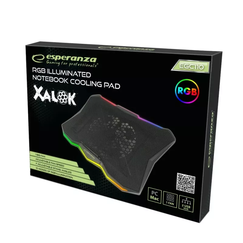 Laptop-Kühlpad ESPERANZA EGC110 für 17 Zoll (43,2 cm), 1 Lüfter 18 cm, 800 U/min, 63 CFM, USB 2.0, schwarz
