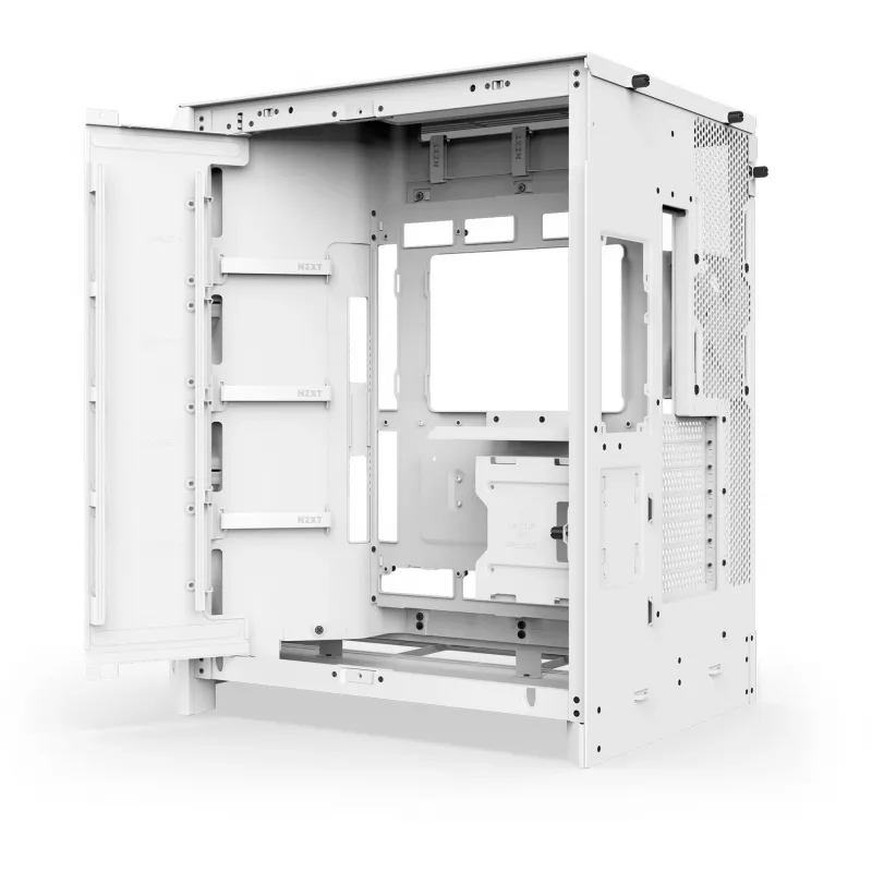 PC-Gehäuse NZXT H9 Flow Midi Tower Weiß – ATX/EATX/Micro ATX/Mini-ITX, 3x140mm vorne, 1x120mm hinten, 2x3,5 Zoll & 6x2,5 Zoll Schächte, gehärtetes Glas