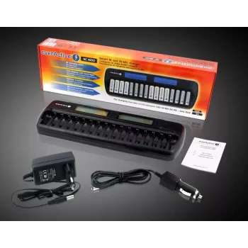 Batterieladegerät everActive NC-1600 — universelles DC-Ladegerät für Li-Ion, unterstützt 16 Zellen, kompatible Größen AA/AAA/C, schwarz, AC 100–240V 50–60Hz