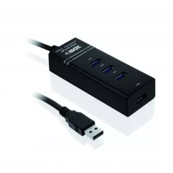 USB 3.2 Gen 1 Type-A 4-Port Hub IBOX IUH3FB, 5000 Mbit/s, schwarz, 0,5 m Kabel