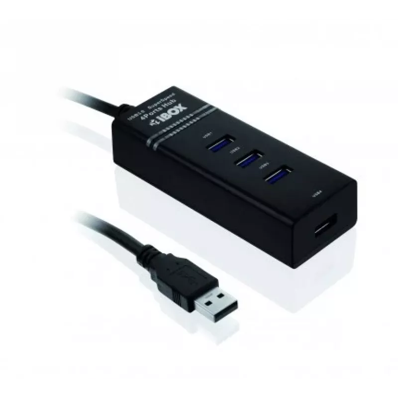 USB 3.2 Gen 1 Type-A 4-Port Hub IBOX IUH3FB, 5000 Mbit/s, schwarz, 0,5 m Kabel