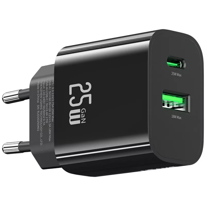 USB-Ladegerät usams USA001629 25W 1×USB-C + 1×USB-A Schnellladung