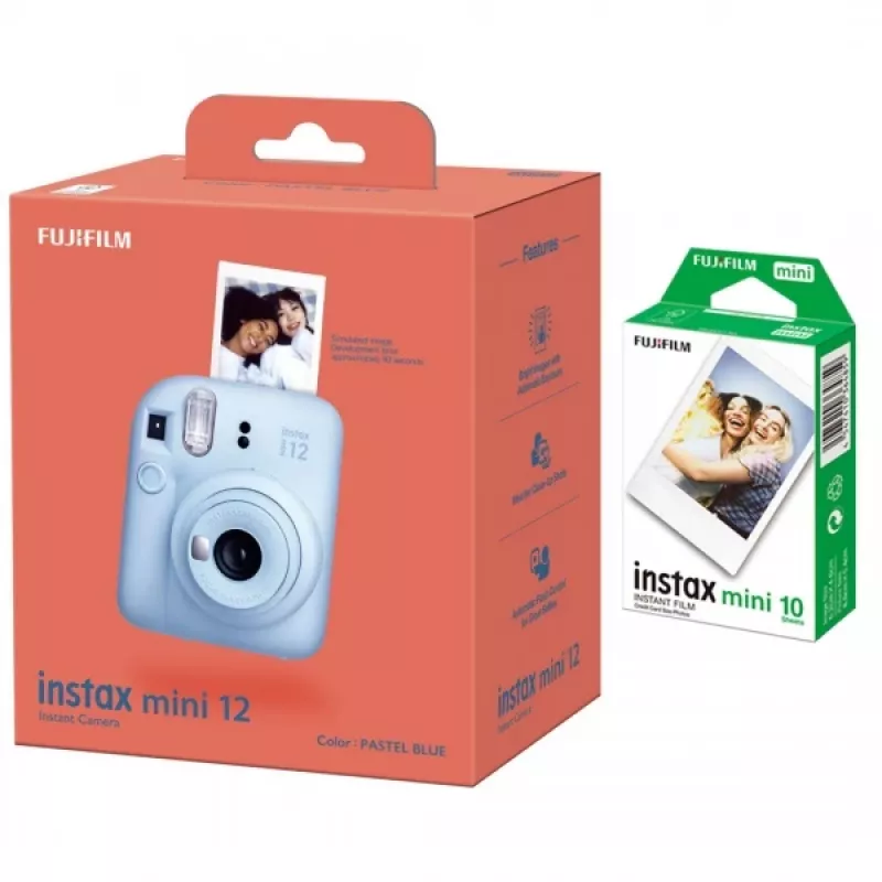 Fujifilm | Instax Mini 12 Kamera + Instax Mini Glossy (10er-Pack) | Pastellblau | 800