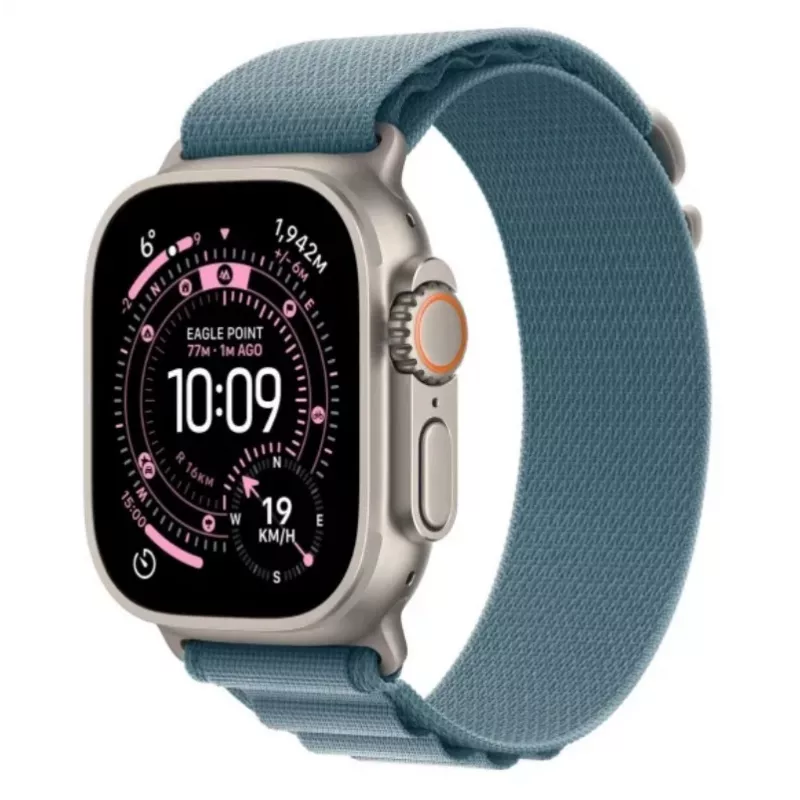 Smartwatch Apple Watch Ultra 3 GPS + Cellular 49 mm Natural Titanium Gehäuse mit Light Blue Alpine Loop (Klein)