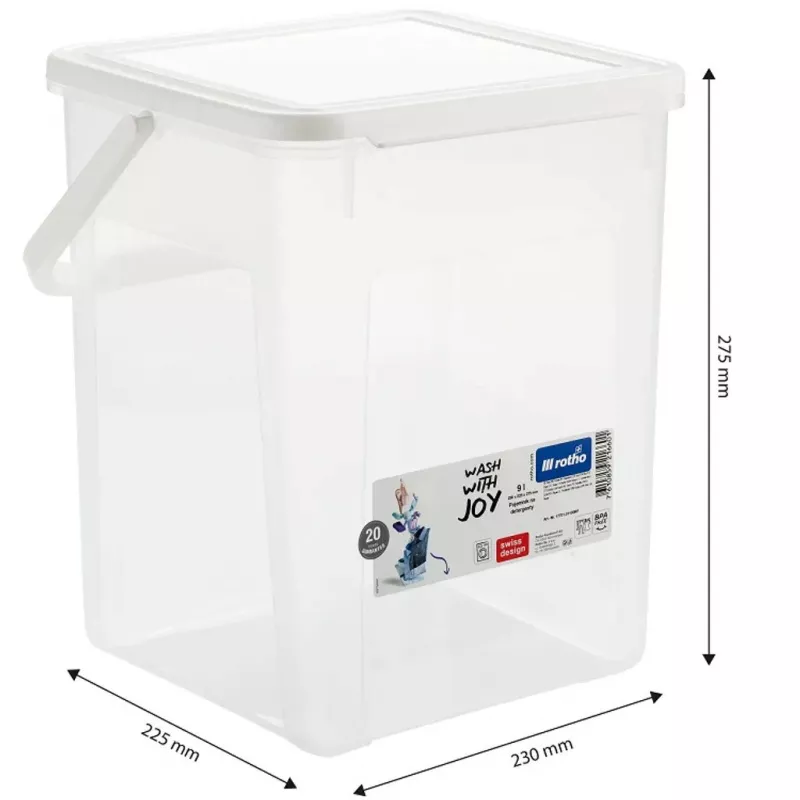 Kunststoff-Waschmittelbehälter Rotho Basic 9 L Modell 1770101100RP, weiß, Deckel, Aufhängeloch