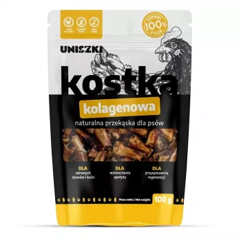 Hundekausnack UNISZKI Kollagenwürfel 100 g — einkomponentig aus Huhn, Gelenkunterstützung, Trainingsleckerli
