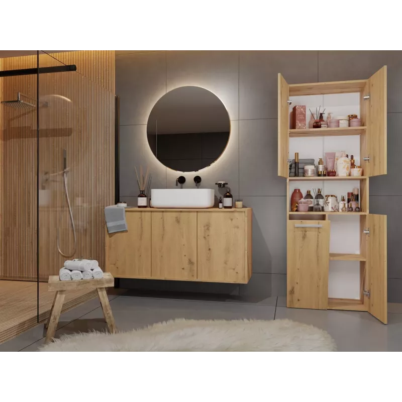Badezimmer-Schrankschrank Top e shop NEL 1K DK ART KPL, Eichenrahmen, 600×300×1740 mm, 5 Regale, freistehend