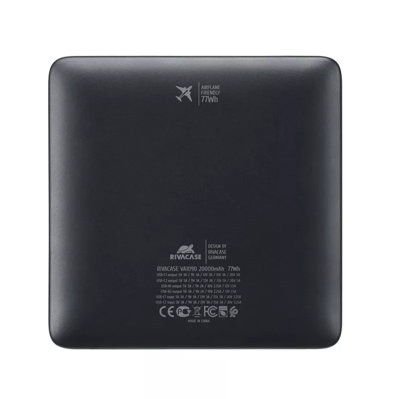 Powerbank Rivacase VA1090 — 20000 mAh, 77 Wh, Gesamtausgang 100 W, 440 g