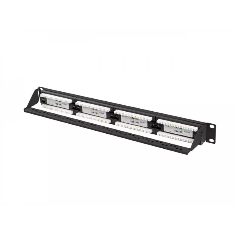 Patchpanel 1U LANBERG PPUA-1024-B, 24 Ports, Cat6a, U/UTP, 1U Rack, Tiefe 102 mm, Metall, schwarz