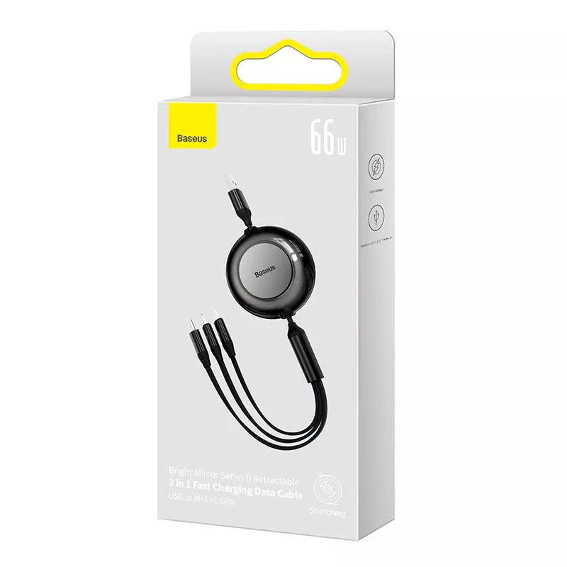 USB 3-in-1-Kabel Baseus Bright Mirror — micro USB, USB-C, Lightning, 66 W, 1,1 m