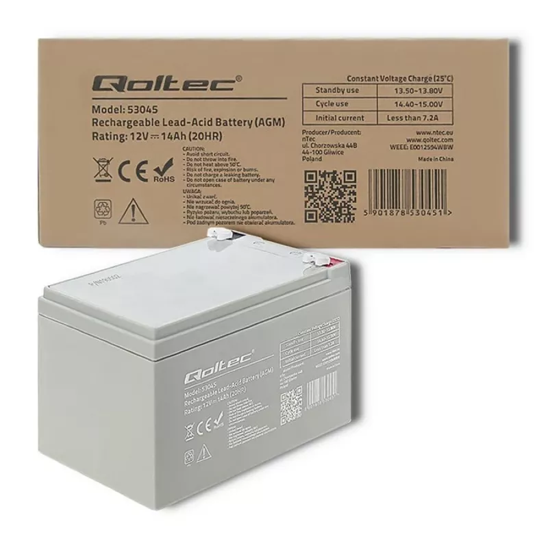 Qoltec 53045 AGM-Akku 12V 14Ah