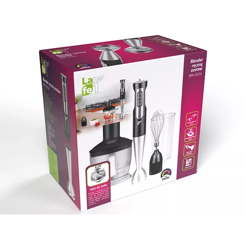 Hand-Stabmixer LAFE BRK-003A, 800 W, schwarz/silber, Edelstahlklinge, 0,6-L-Schüssel, 0,5-L-Krug