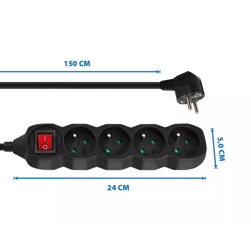Stromverlängerungskabel ESPERANZA ELK212K — 1,5 m Kabel, 4 Typ-E-Steckdosen, Innenbereich, schwarz
