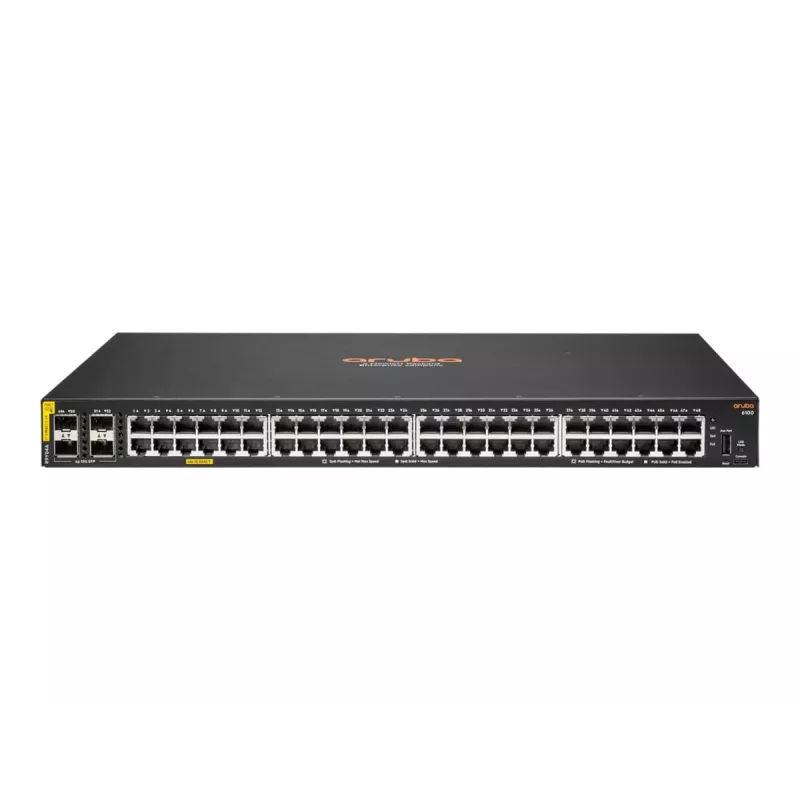 Hewlett Packard Enterprise HPE Aruba Networking CX 6100 48G Class4 PoE 4SFP+ 740W Switch - Switch - L3 - verwaltet - 48 x 10/100/1000 (PoE+) + 4 x 1 Gigabit/10 Gigabit SFP+ (Uplink)
