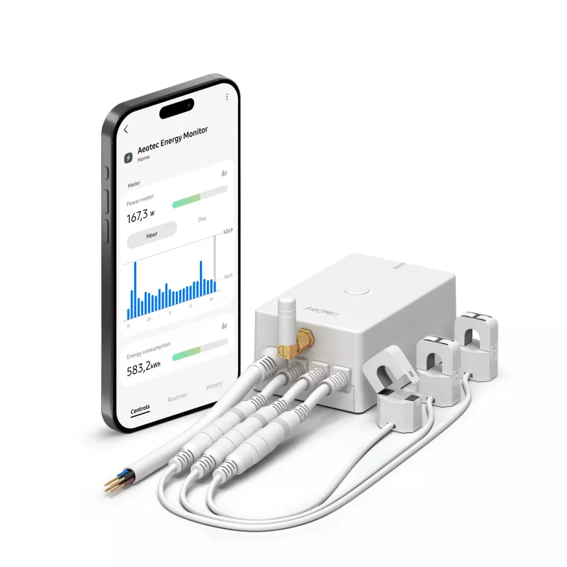 Energiezähler AEOTEC AEOEZWA046C3A60 — Drei-Klemmen 60 A mit Z-Wave für Einphasen- oder Dreiphasenüberwachung