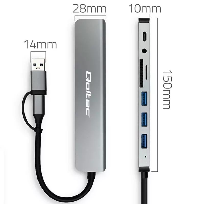 QOLTEC USB-C Hub 4x USB + SD/TF-Kartenleser Modell 53794