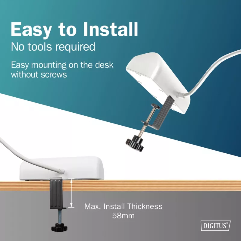 Mehrfachsteckdose DIGITUS 3-fach mit 2×USB-A und 1×USB-C, 3 AC-Steckdosen Typ E/F, 1,5 m Kabel, weiß