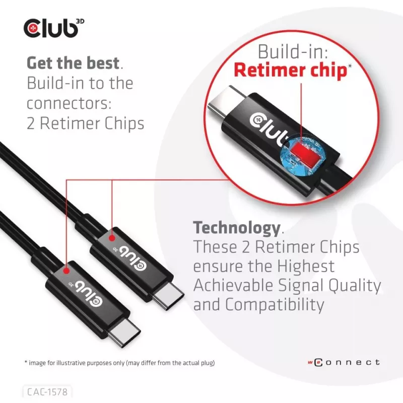 CLUB3D USB4 Gen3x2 Type-C bidirektionales Kabel 8K60Hz, Daten 40Gbps, PD 240W(48V/5A) EPR M/M 2m / 6.56ft