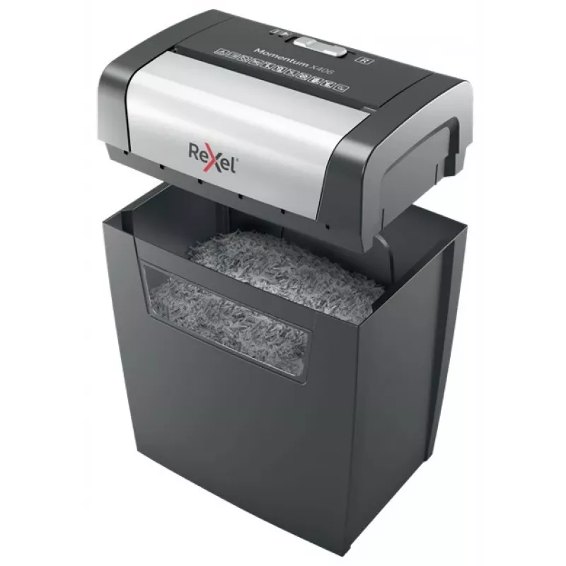 Rexel Momentum X406 Aktenvernichter mit Kreuzschnitt P4, Partikelschnitt, 4 x 28 mm, 15 L, 125 Blatt, 70 dB, Tasten