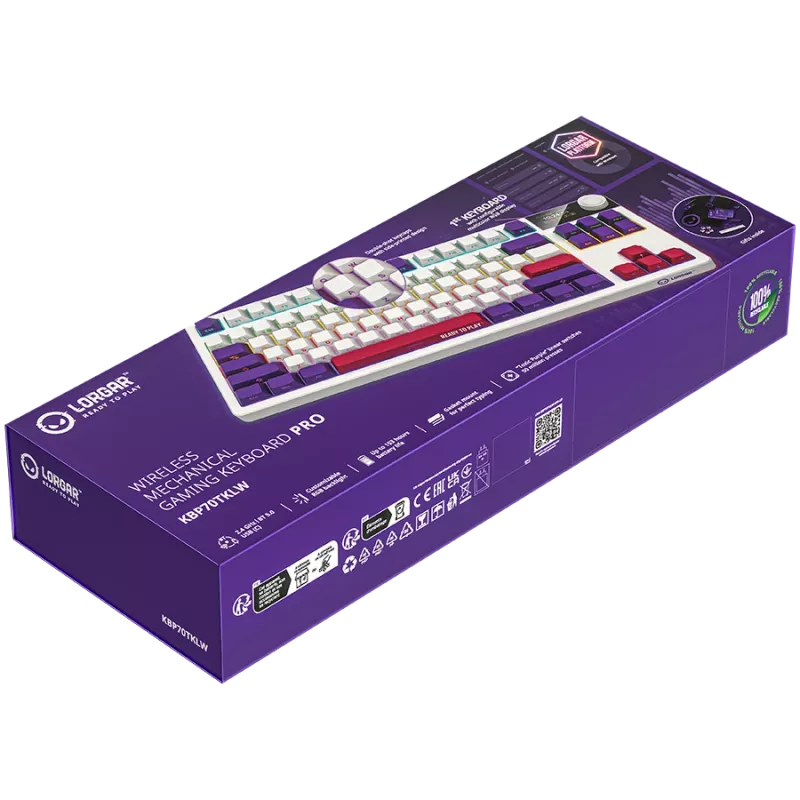 LORGAR KBP70TKLW, Drahtlose TKL Mechanische Gaming-Tastatur Pro, Weiß, EN-Layout