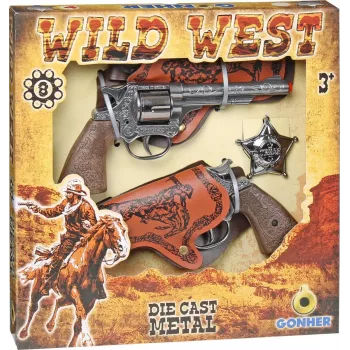 Revolver 8-Schuss 2 Stück + Abzeichen GONHER 158/0 Pulio