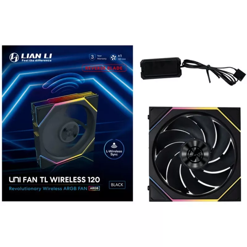 120mm ARGB PWM Wireless Reverse-Blade-Lüfter Lian Li UNI FAN TL (kabellos, PWM, Reverse Blade)