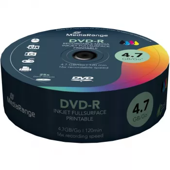 DVD-R MediaRange MR407 4,7 GB 16x Inkjet-printbar 25 Stück