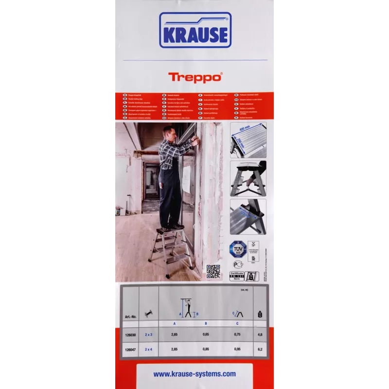 Step stool Krause 126030 — aluminium 3-step, 65 cm max height, 6.1 kg, 500 mm width