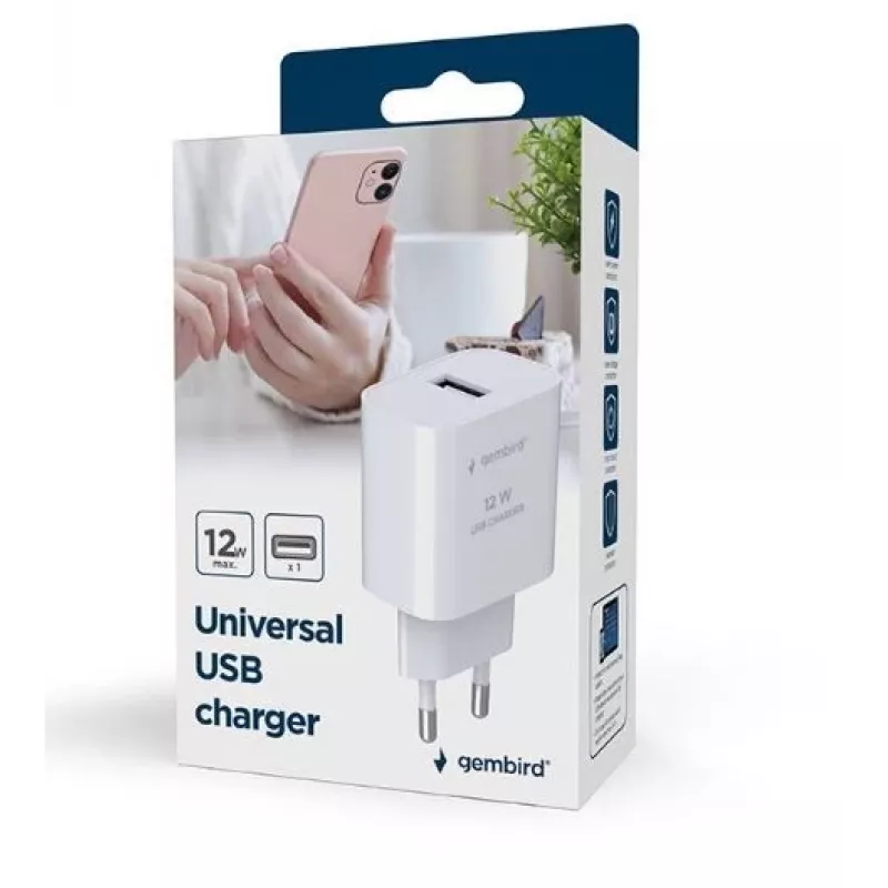Ladegerät für Mobilgeräte GEMBIRD TA-UC-1A12-01 5V 2.4A 12W USB PD, 1 Anschluss, Weiß