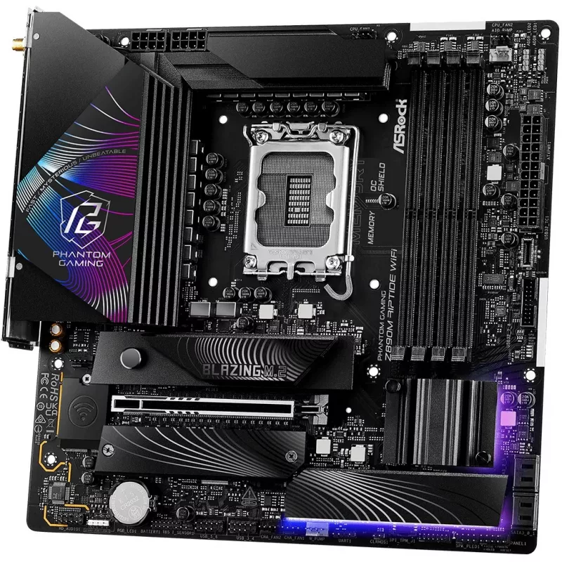 Motherboard ASRock Phantom Gaming Z890M Riptide WiFi — Intel Z890, LGA1851, microATX, DDR5, 4x DIMM, 256GB, Wi‑Fi 6E, 2.5Gb LAN
