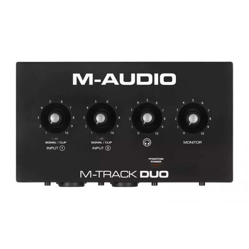 Audio-Interface M-Audio M-Track Duo — USB 2-in/2-out, 16-bit/48 kHz, 1x XLR/TS-Combo, 1x Instrumenteneingang, 48V Phantomspeisung
