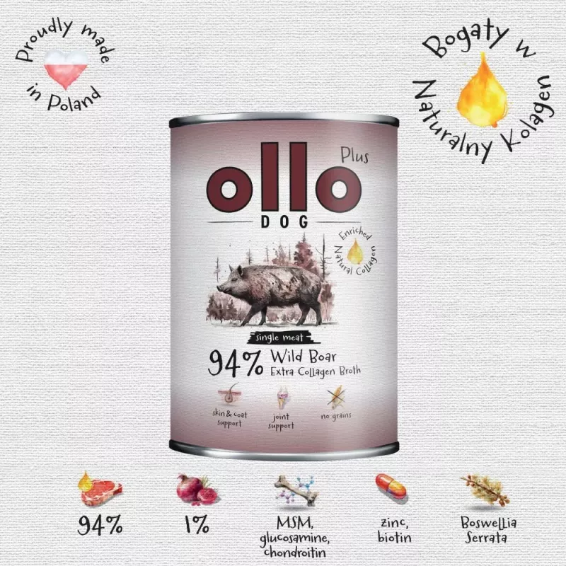 Ollo Plus Kolagen Wildschwein 400g Hundefutter Dose
