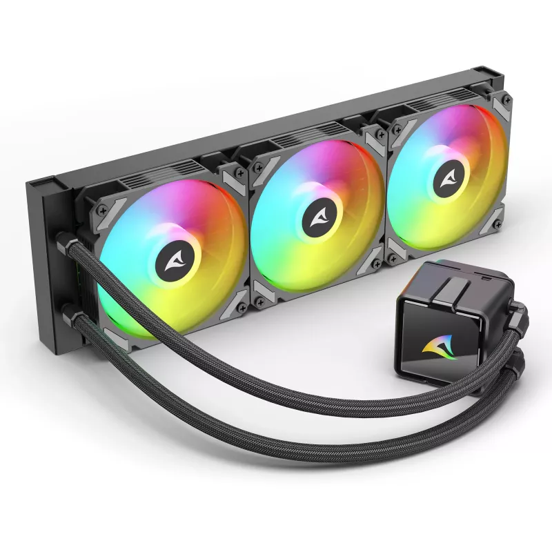 All-in-One-Flüssigkeits-CPU-Kühler Sharkoon S60 ARGB – 360-mm-Radiator, 3×120-mm-PWM-Lüfter, Schwarz