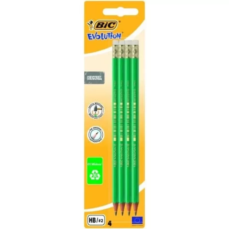 BIC Bleistifte EVOLUTION Original mit Radiergummi, HB, Set 4 Stk. 049012