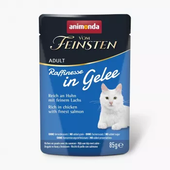 Animonda Vom Feinsten Raffinesse in Jelly reich an Huhn mit Lachs Nassfutter für Katzen 85 g