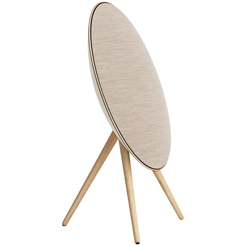 Beosound A9 5. Generation Lautsprecher Goldton (Rückseite Sand/Abdeckung Gold/Beine Weißeiche)