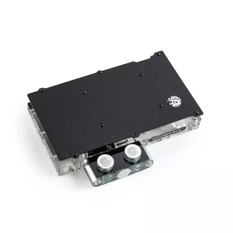 Water block BitsPower Classic VGA BP-VG3070FE — 125×171,4×28,4 mm, 3‑pin RGB, schwarz/silber/transparent