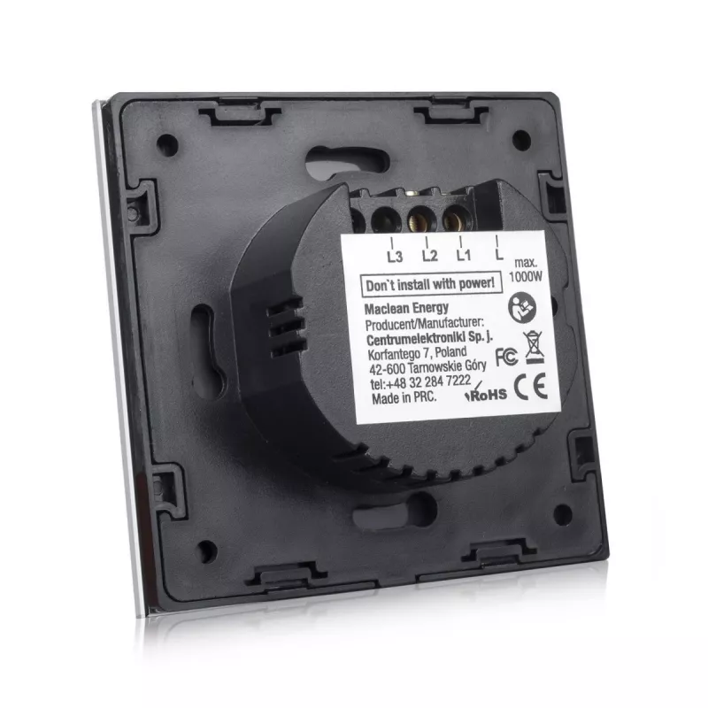 Touch-Lichtschalter MACLEAN MCE702W — einzelner runder Glastaster, kabelgebunden, 110–240 V, 2 A, 1000 W, weiß
