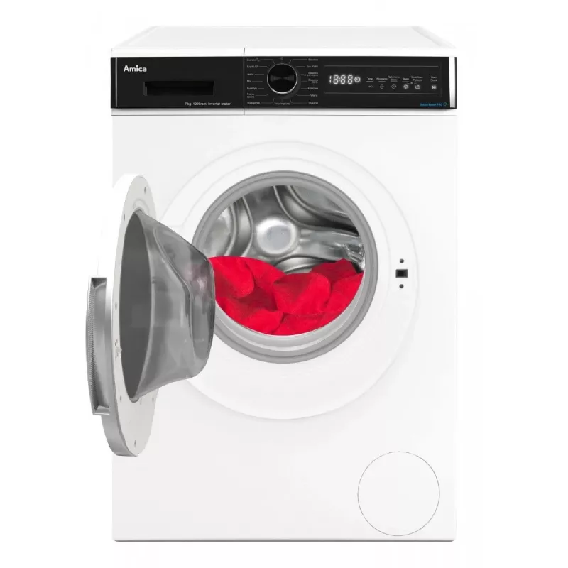 Freistehende Waschmaschine AMICA WA3S712BLiSHB, 7 kg, 1200 U/min, 2100 W, LED-Anzeige, schwarze Tür