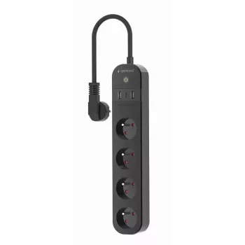 Steckdosenleiste GEMBIRD TSL-PS-F4U-02 mit 4 PL-Steckdosen und USB-Ladegerät, schwarz